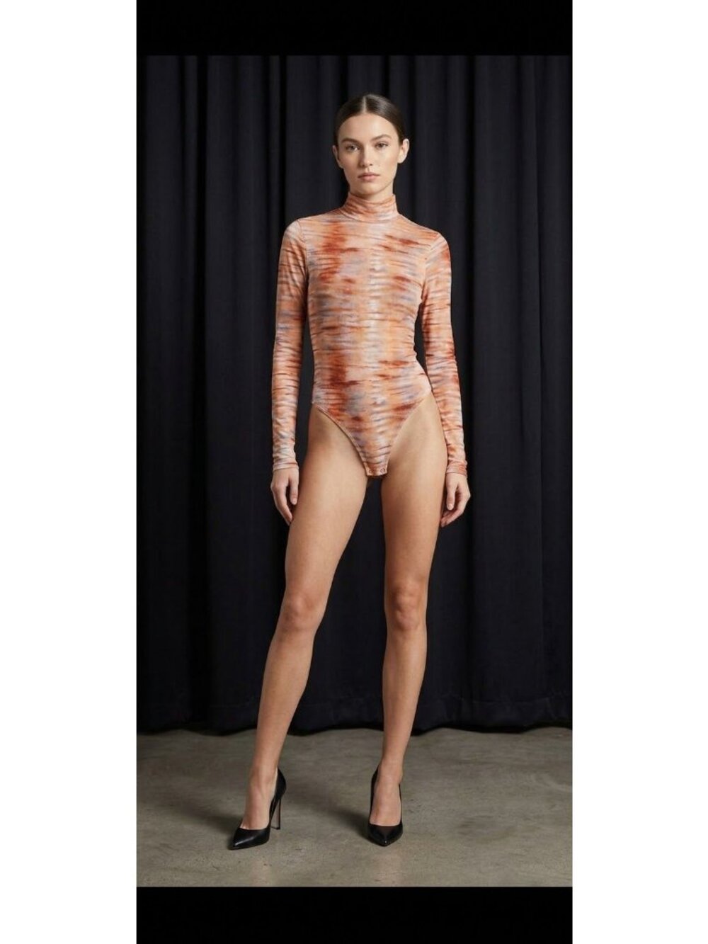 Forever 21 Orange Tie-Dye Long Sleeve Turtleneck Bodysuit Womens S Snap Closure